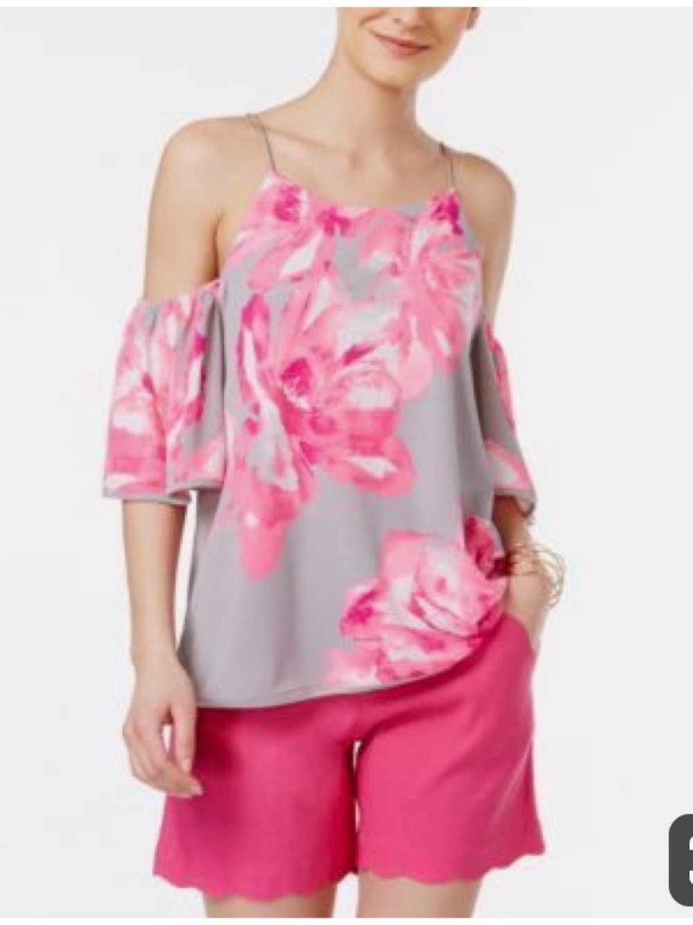 INC International Concepts Pink Floral Cold-Shoulder Camisole on Gray